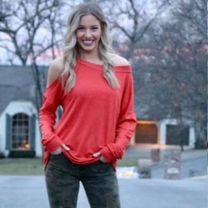 Orange One Sided Colder Shoulder Tee